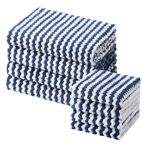 Homaxy 8 Pack Kitchen Towels and Dishcloths Set, Coral Velvet, Navy Blue - color: Navy Blue, size: 10 x 10/10 x 20 - 8 Pack