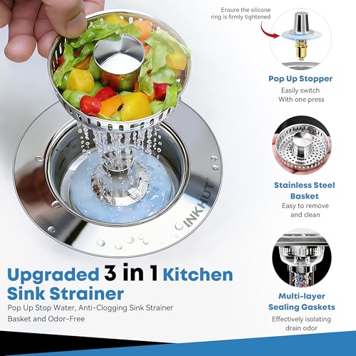Upgraded 3 in 1 Kitchen Sink Drain Strainer - color: Silver-1pack