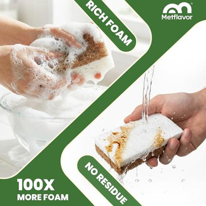 Metflavor Kitchen Sponges, 6 Count, Natural Sponge with Coconut Scrubber - color: Brown, size: 6 Pack