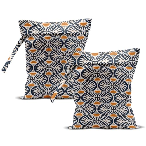 2Pcs Boho Wet Bag Sunset Leaf Aesthetic Reusable Wet Dry Bags 12x10 Inch - color: Multicolor 1630