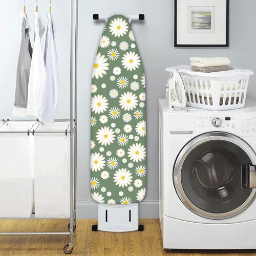 Extra Thick Ironing Board Cover and Pad, 15x54 Ironing Board Cover, Resist Scorching and Staining,Elastic Edges,Sage Green White Daisy Spring Flowers - color: Daisy Green