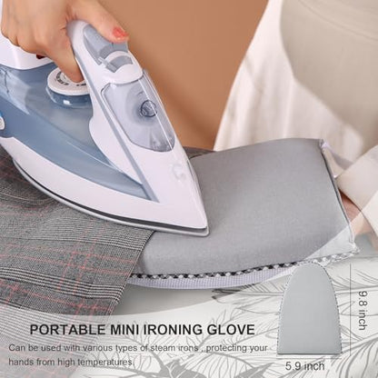 Ironing Board,Foldable Ironing Board Adjustable Height Compact Iron Board Thick Steel Tube Iron Board with Holder,Replacing Cloth Cover and Mini Handheld Gloves, Gift for Women(Leaf Print)
