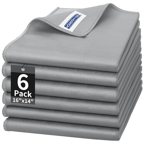 Microfiber Cleaning Cloth - 6 Pack Glasses Cleaning Cloth, 16" x 14" Window Cleaning Rags, Streak Free Lint Free Polishing Cloths Wipes for Eye Glass, Stainless Steel, Windshield, Grey - color: Grey, size: 16" x 14"