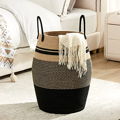 Extra Large Laundry Hamper Basket 105L Woven Blanket Basket, Brown & Black - color: Brown & Black, size: 105L