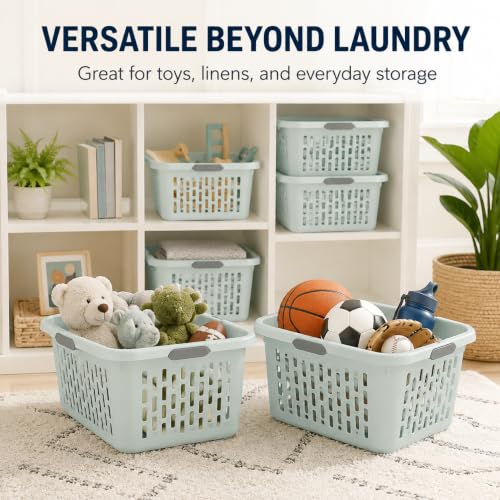 Laundry Basket 2 Bushel Plastic with 4 Handles 6 Pack Mint for Home - color: Blue