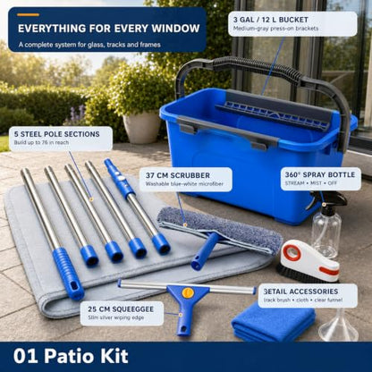 Window Cleaning Kit with 3 Gallon Bucket, 76" Extendable Window Squeegee and Microfiber Scrubber, Complete Window Washing Tools with Spray Bottle, Brush, Cloth and Funnel for Home and Commercial Use