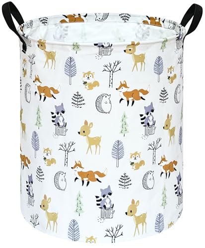 Round Laundry Basket Storage Bins Nursery Hamper Gift Baskets for Home,Office,Home Decor - color: fall animals