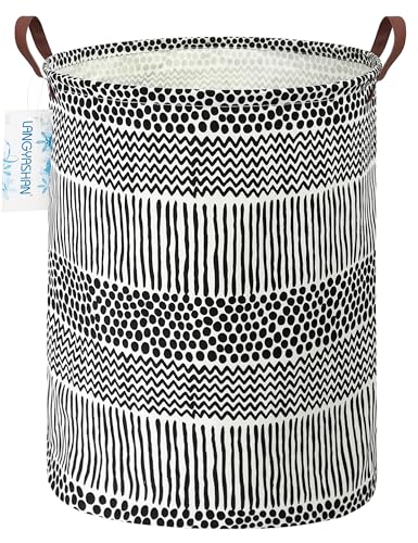 Round Laundry Basket Collapsible Storage Hamper Organizer Black Line - color: Black line