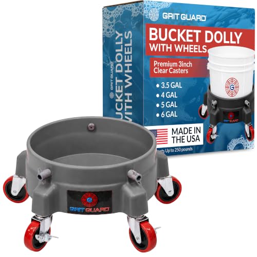 Grit Guard Bucket Dolly with Wheels - Rolling Detailing Wash Bucket with 5 Wheels and 2 Locking Casters Compatible with 2.5, 4, 5 and 6 Gallon Buckets (Silver, 3" Red Casters) - Made in the USA - color: Silver, size: 3" Red Casters