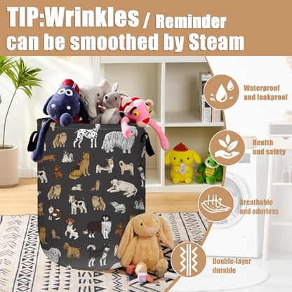 Cute Dogs Laundry Basket, Foldable Dog Lover Laundry Hamper Tote Bag Dirty Clothes Storage Bucket Organizer for Bathroom/Laundry/Bedroom 15.7"x19.6" - color: Cute Dogs