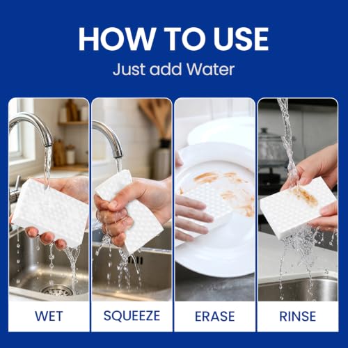 12 Pack Magic Cleaning Sponge Erasers, 5X Density Long Lasting Melamine Sponge Shower and Tub Scrubber, Multi-Functional Household Kitchen Cleaning Sponges Foam for Bathroom Sink Wall Cleaner