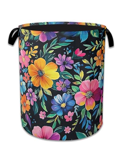 Vintage Spring Floral Laundry Hamper With Handle,Foldable Oxford Cloth Laundry Basket,20.8"x16" Clothes Storage Basket for Laundry Room/Bedroom/Bathroom - color: Vintage Spring Floral