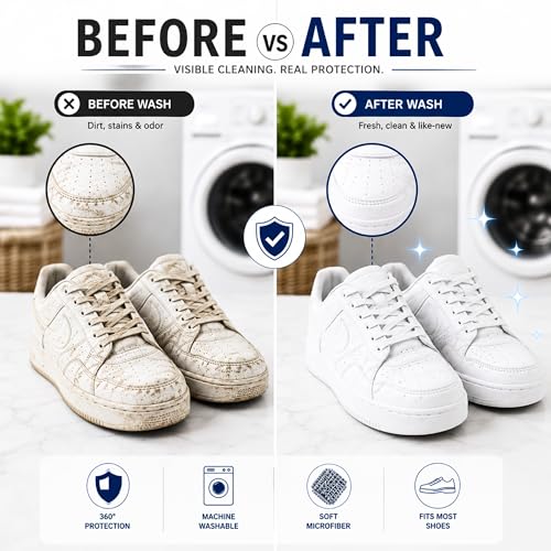 GEWON Shoe Washing Machine Bag for Sneakers, 360° Deep Cleaning, 2 Shoe Bags, 4 Dust Bags - color: Grey