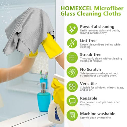 HOMEXCEL Glass Cleaning Cloths 6 PK, Lint Free Towel for Windows, Grey - color: Grey