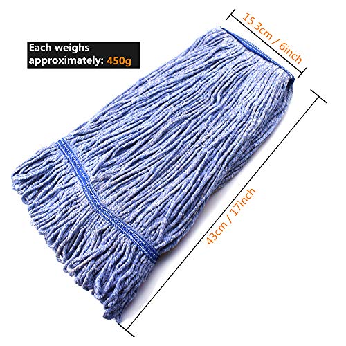 String Mop Heads Replacement Heavy Duty Commercial Grade Blue Cotton Looped End Wet Industrial Cleaning Mop Head Refills (4, Medium) - color: 4 Pieces Pack, size: Medium (Pack of 4)