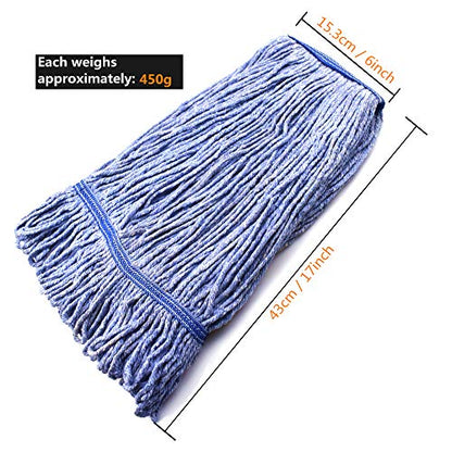 String Mop Heads Replacement Heavy Duty Commercial Grade Blue Cotton Looped End Wet Industrial Cleaning Mop Head Refills (4, Medium) - color: 4 Pieces Pack, size: Medium (Pack of 4)