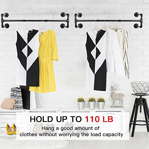 Wall Mounted Clothes Rack - 54" Industrial Pipe Clothing Garment Rack, Space-Saving Heavy Duty Detachable Black Iron Clothes Hanger Pole, Multi-Purpose Hanging Rod for Closet Storage, 4 Base - size: Black 54" x1 pcs(4Base)