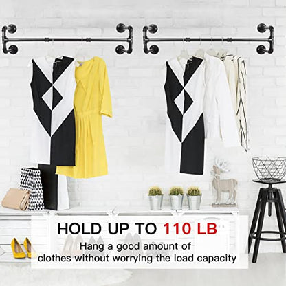 Wall Mounted Clothes Rack - 54" Industrial Pipe Clothing Garment Rack, Space-Saving Heavy Duty Detachable Black Iron Clothes Hanger Pole, Multi-Purpose Hanging Rod for Closet Storage, 4 Base - size: Black 54" x1 pcs(4Base)