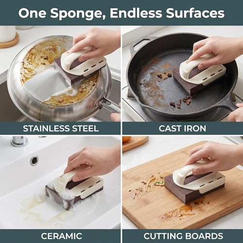 Magic Emery Cleaning Sponge,Heavy Duty Nano Sponge Eraser, Magic Carbide Cleaning Sponge for Rust & Grease Remover, Steeli Sponge Alternative, Magic Eraser Sponge for Pans(8 Sponge with Handle) - size: 8 Sponge With Handle
