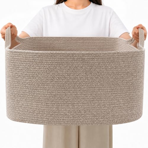 96L Woven Laundry Basket with Handles, Extra Blanket Basket,Brown - color: Brown, size: 96L