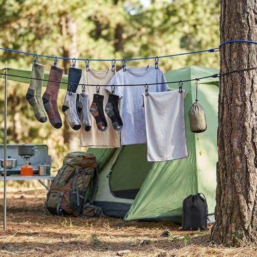 2 Pack Travel Clothesline with 24 Clips, Portable Windproof Laundry Line