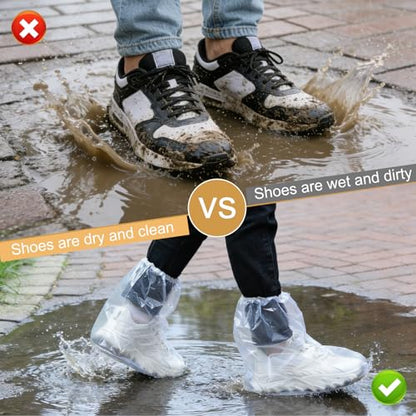 12 Pcs Waterproof Shoe Covers for Rain, Non-Slip Disposable Rain Shoe Covers, Plastic Shoe Ponchos, Thickened PE Material Boot Covers for Men and Women (Clear) - color: 12pcs(adults)-clear