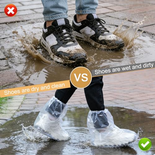 20 Pcs Waterproof Shoe Covers for Rain, Non-Slip Disposable Rain Shoe Covers, Plastic Shoe Ponchos, Thickened PE Material Boot Covers for Men and Women (Clear) - color: 20pcs(adults)-clear
