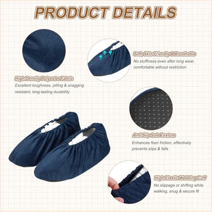 PATIKIL Reusable Shoe Covers, Non-Slip Shoe Protectors Cover Polyester Washable Foot Boot Covering - color: Dark Blue, size: 13 inch