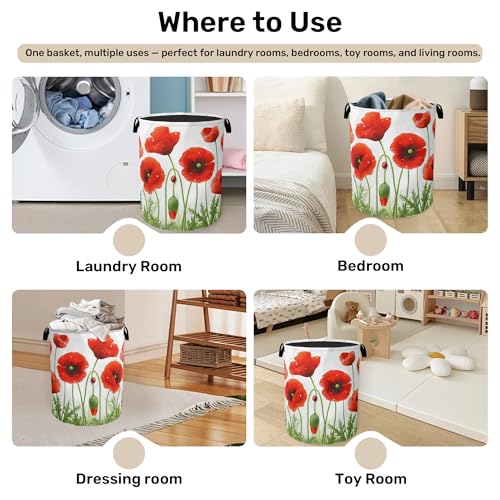 Red Flower Laundry Basket - Heavy Duty 60L Dirty Clothes Organizer, Water Resistant Foldable Hamper for Men Women - color: Red Flower
