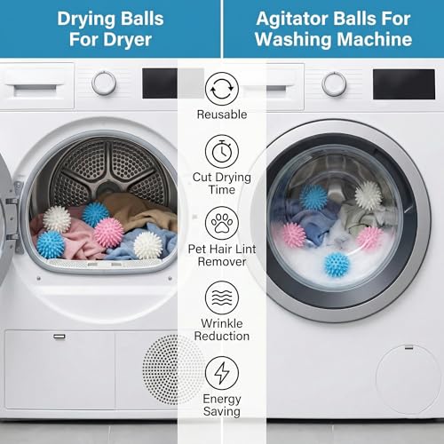 Laundry Dryer Balls Reusable Anti Static 6 Pack, Mini Spiky Washer Agitator for Pet Hair Removal, Washing Machine Balls to Reduce Wrinkles, Dry Time for Fluffing Down Jacket, Bedding (Assorted Colors)