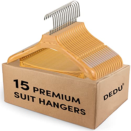 DEDU Suit Hangers for Men 15 Pack Width 17.5", Coat Hangers No Shoulder Bump Non Slip, Plastic Extra Wide Shoulder with Pants Bar & Metal Hook (Natural) - color: Natural, size: 15 Pack