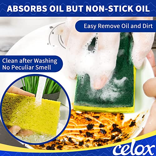 CELOX Sponges Kitchen, Cleaning Sponge for Dish, Yellow, 12 Pack - color: Green and Yellow - F