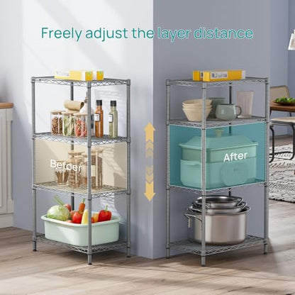 SINGAYE 4 Metal Shelves Wire Shelving Storage Shelf Adjustable Unit Pantry - color: Grey, size: 4 Tier 14"Dx24"Wx48"H