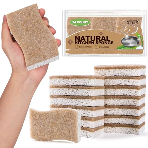 HOMEXCEL Kitchen Dish Sponges, 24 PK Non Scratch Natural Sponge for Dishes - color: Brown-s Shape