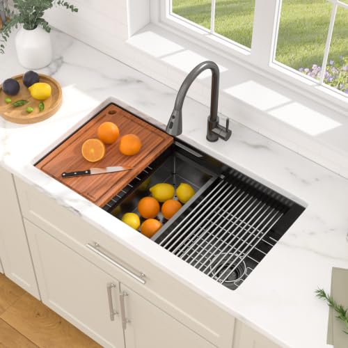 Dcolora 36" Matte Black Undermount Stainless Steel Kitchen Sink Workstation - color: Matte Black, size: 36"x19"