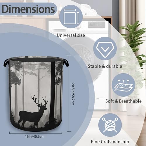 Deer Laundry Basket,Forest Foldable with Handles Tote Bag Oxford Cloth for Bathroom Bedroom Dirty Clothes Storage Bucket 16" x 20.8" - color: Deer Forest