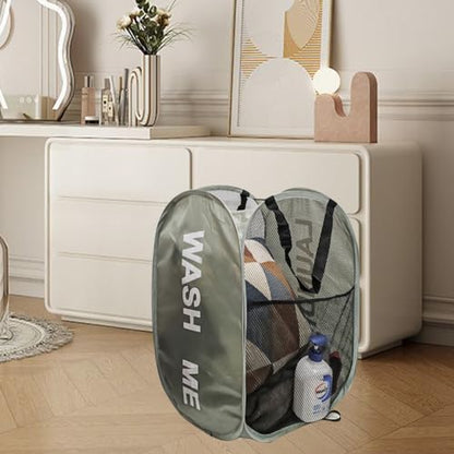 Mesh Popup Laundry Hampers, Collapsible Laundry Baskets, 2 Pack Dirty Clothes Hampers for Home, Bathroom, College Dorm, RV Cruise, Travel (Gray + Blue) - color: Blue + Gray