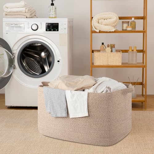 65L Large Woven Blanket Basket for Living Room, 19.7"x15.7"x11.8" - color: Brown, size: 24"x16.9"x14.2"
