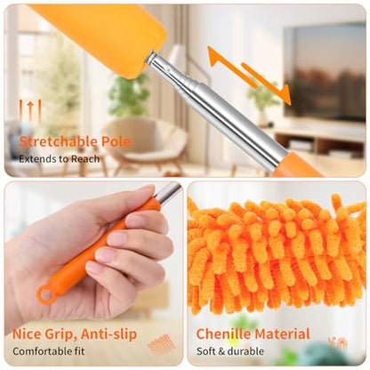 Mini Duster for Cleaning, 360° Bendable Hand Dusters with Extension Pole, Washable Small Duster for Car Interior, Office, Furniture - color: 3 Pack Grey