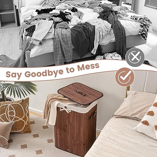 Giantex Bamboo Laundry Hamper with Lid Removable Liner & Handles - color: Brown