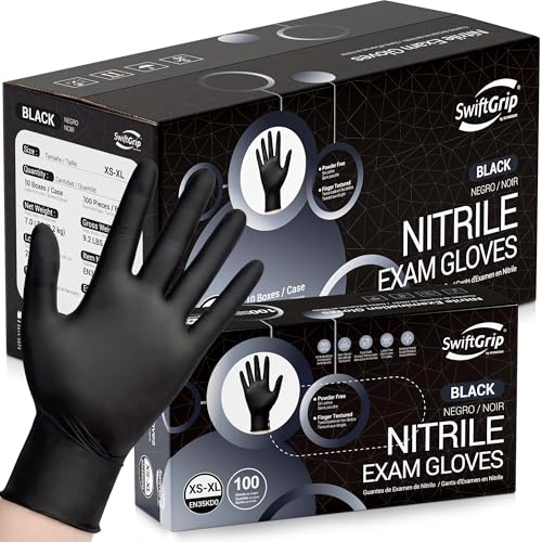SwiftGrip Disposable Nitrile Exam Gloves, Black Nitrile Gloves Disposable Latex Free for Medical, Cooking & Esthetician - color: 12 Black (Xl, 1000ct)