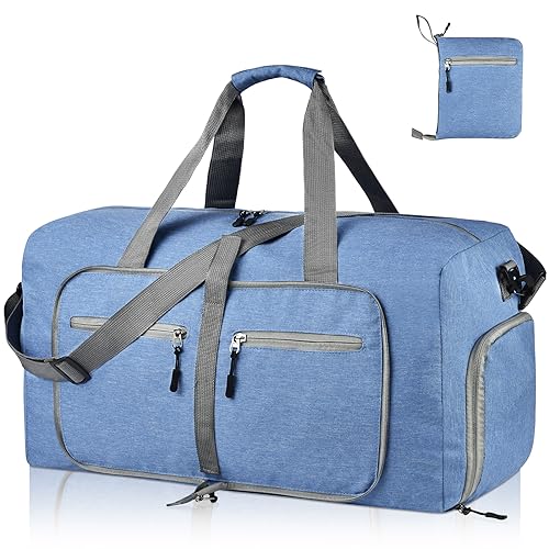 Dimayar 65L Foldable Duffle Bag, Travel & Weekender, Overnight, Gym - color: Blue, size: 65L