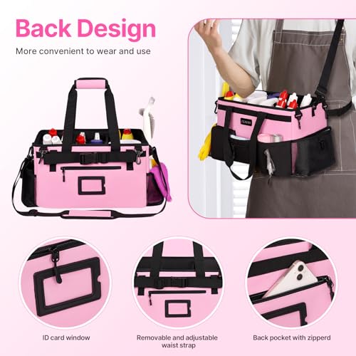 JKAOO Large Wearable Cleaning Caddy Bag with Handles, Pink - color: Pink