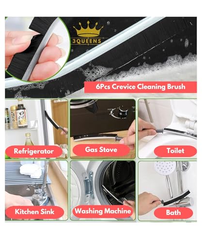 6Pcs Crevice Cleaning Brush 6 Extra Hooks, Multifunctional Cleaning Tool for Home & Kitchen,Heavy-Duty Deep Cleaning Gaps Corners,Cars,HouseholdUse,Bathroom,Window, Faucet & Tile Grout Cleaner