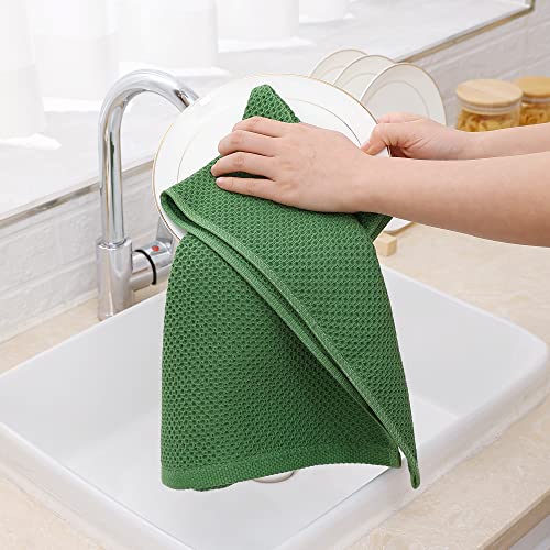 Homaxy 100% Cotton Waffle Weave Kitchen Dish Towels 12-Pack, Grass Green - color: Grass Green, size: 13 X 28 - 12 Pack