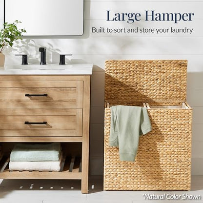 Best Choice Products Large Laundry Hamper with Lid, Natural Handwoven Hyacinth Laundry Basket, W/Removeable & Washable Liner Bag, Portable, Handles, 30 Gallon (114 liters) - Chestnut - color: Chestnut, size: Large, 114L