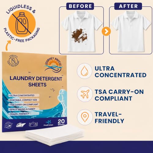 Travel Laundry Detergent Sheets Pack of 3 – Compact Laundry Sheets for Travel, Hand Wash or Machine Wash Detergent Strips for Sink Washing Clothes on Trips, Hotels & Cruises - style: Travel Laundry Sheets 3-Pack (20 sheets each)