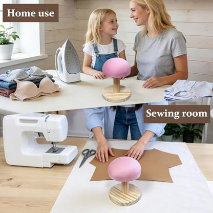 Bra Wooden Ironing Board, Mini Soft Padded Sleeve Pressing Board with Round Base, Tailor’s Hams with Removable Cotton Cover for Small Table Top Pressing Pad, Long-7.1 Inch, Pink - color: Pink