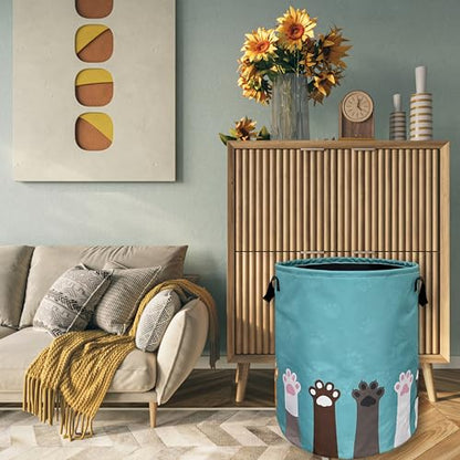 Cat Dog Paw Laundry Basket Foldable Oxford Cloth Hamper 18.9 x16.5" - color: Cute Cat Paws Dog Paw