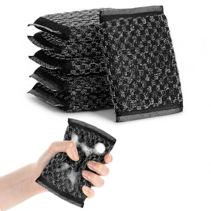6 Pack Steel Wool Scrubber Sponge Scouring Pad Kitchen Metal Sponge,Black - color: Black, Diamond Pattern